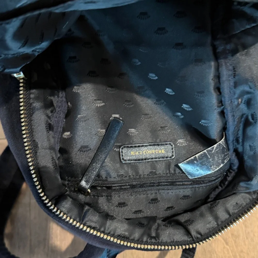 Juicy Couture Obsession Backpack Black Velvet Rhinestone Gold Hardware